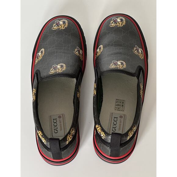 NIB Gucci Men\'s Low-top Tiger Black Canvas Sneakers 11.5 US (Gucci 11) 699971 IT main image 6
